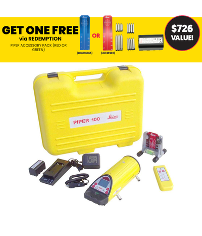 Leica Piper Red Beam Pipe Laser Level 100 with Remote, Target & Li-Ion Battery